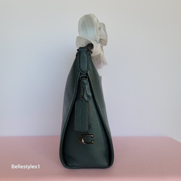 COACH Small Dufflette “C” Charm Polished Pebbled Leather Crossbody- Forest Color - Picture 7 of 16